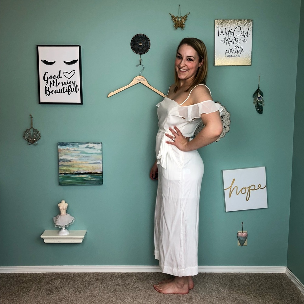 Wide Leg White Jumpsuit with Ruffle Sleeves B1 - Picture 5 of 8